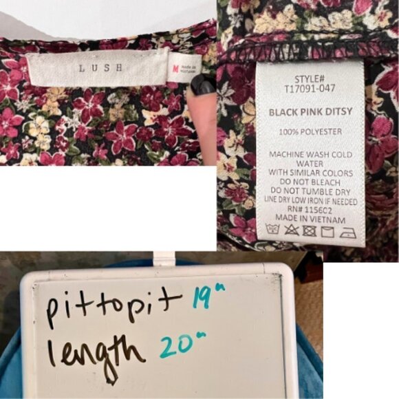 LUSH Pink & Black Ditsy Floral Long Sleeve Open Back Blouse Size M - Picture 7 of 7